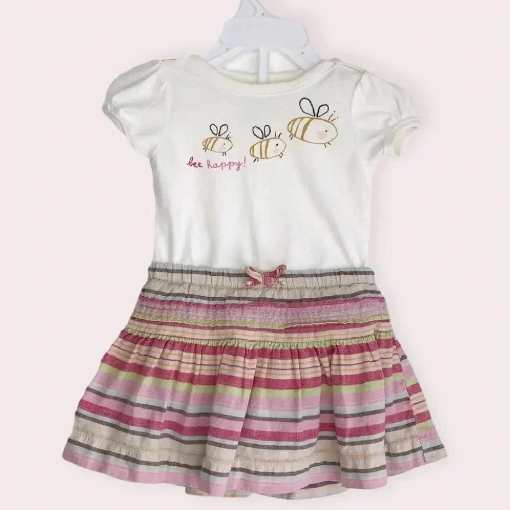 Baby Gap skirt outfit Bee Happy pastel linen stripes size 3-6 months‎